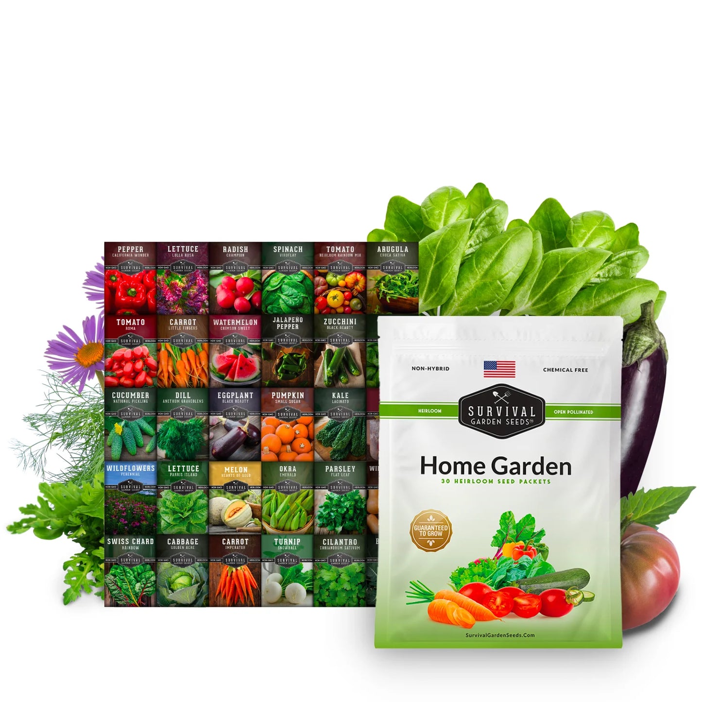 30 Packs Home Garden Collection Kit - 18,500+ Heirloom Vegetable, Tomato, Herb Plant Seeds - Grow Your Own Emergency Food Supplies