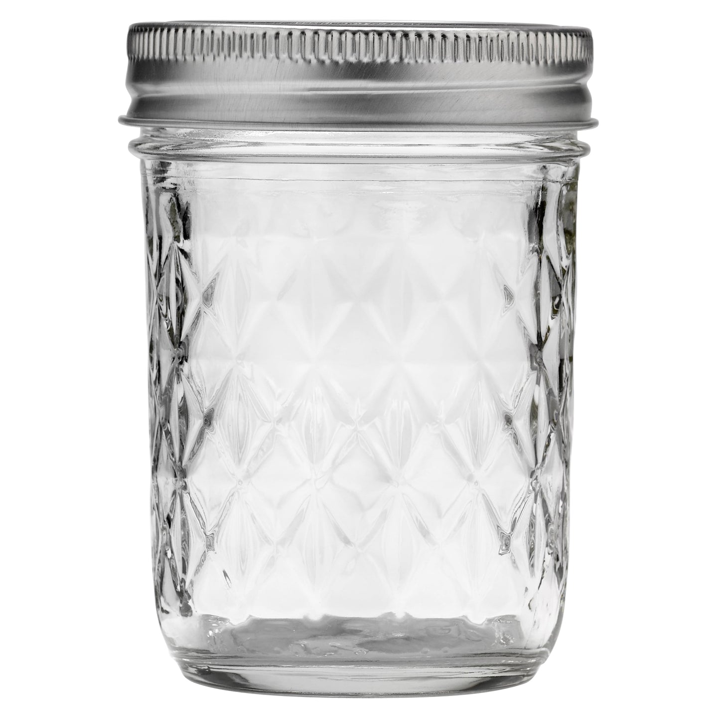 Quilted Crystal Mason Jar W/ Lid & Band, Regular Mouth, 8 Ounces, 12 Count, 4 Lb.