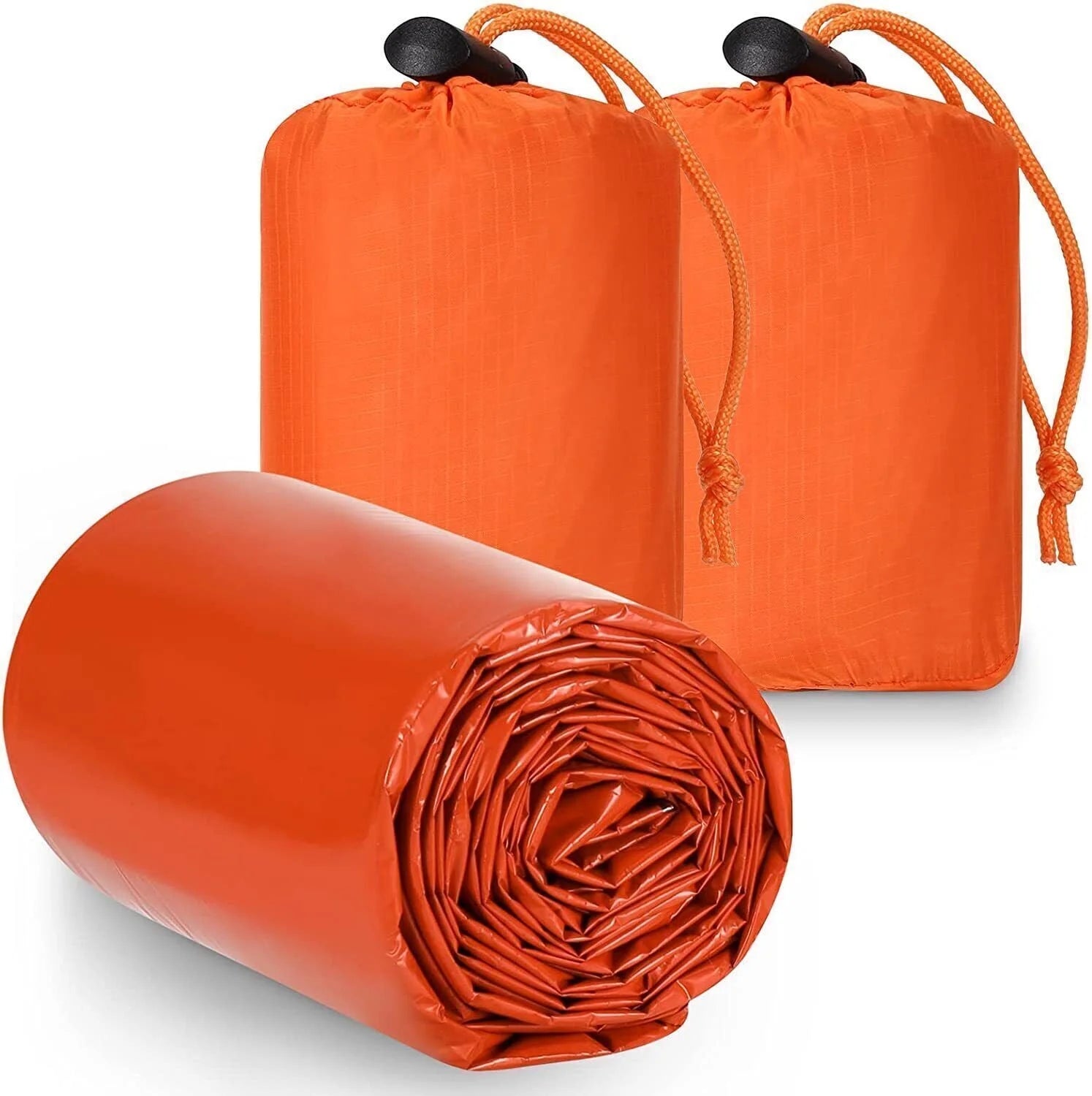 Emergency Sleeping Bag 2 Pack Survival Blanket Waterproof Thermal Bivy Sack for Camping Hiking Outdoor Adventure Orange