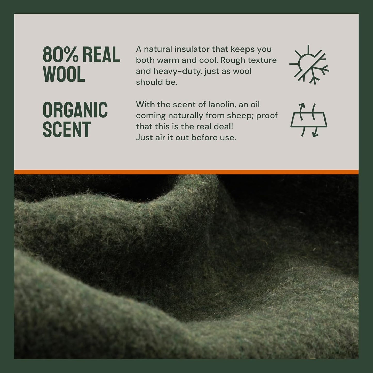 Woolly Mammoth Merino Wool Blanket - Large 66" X 90", 4LBS Camp Blanket | Throw for the Cabin, Cold Weather, Emergency, Dog Camping Gear, Hiking, Survival, Army, Outside, Outdoors – Hunter Green