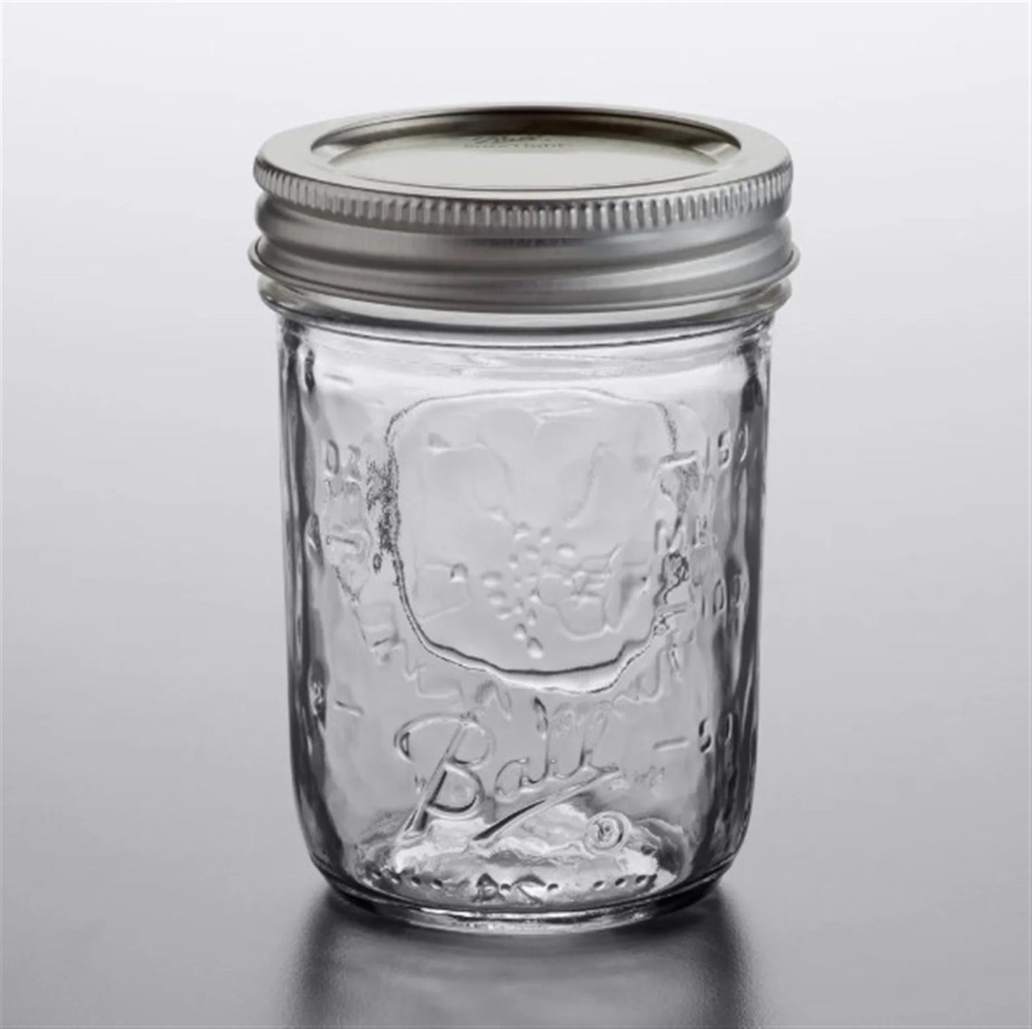 Glass Mason Jar W/ Lid & Band, Regular Mouth, 8 Ounces, 12 Count