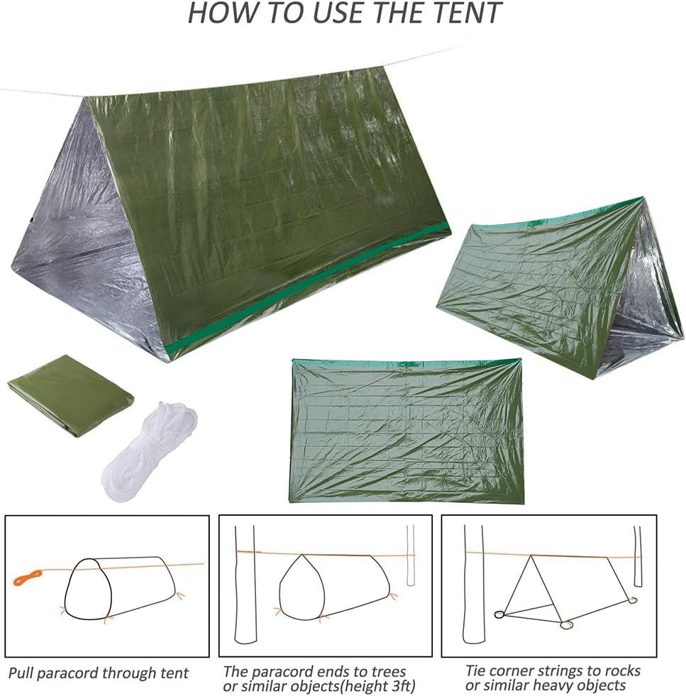 Waterproof Emergency Tent 2 Person Tent Survival Shelter Ultralight Survival Emergency Insulated Blanket for Camping Hiking