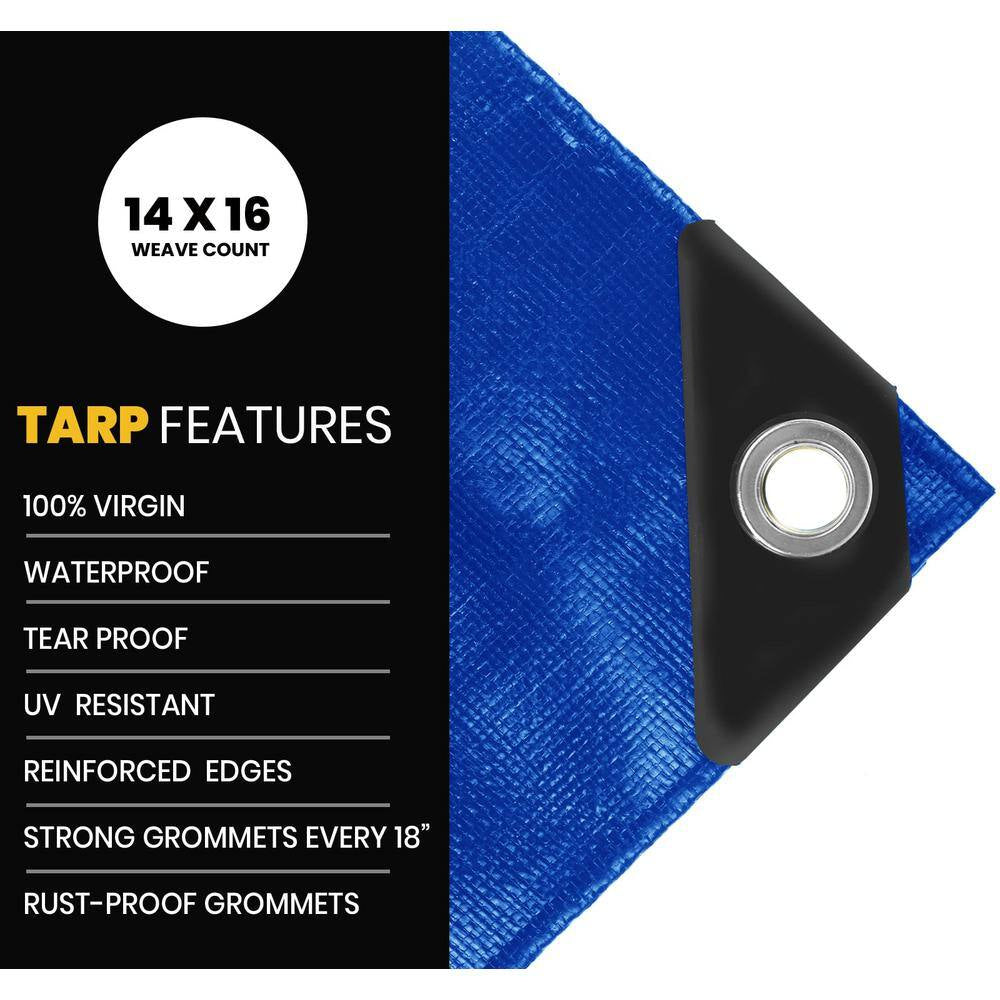 30 Ft. X 40 Ft. Blue 16 Mil Heavy Duty Polyethylene Tarp, Waterproof, UV Resistant, Rip and Tear Proof