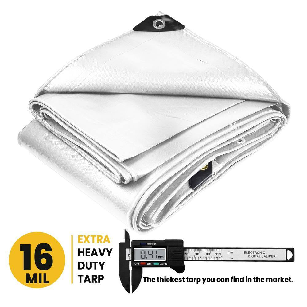 40 Ft. X 40 Ft. White 16 Mil Heavy Duty Polyethylene Tarp, Waterproof, UV Resistant, Rip and Tear Proof