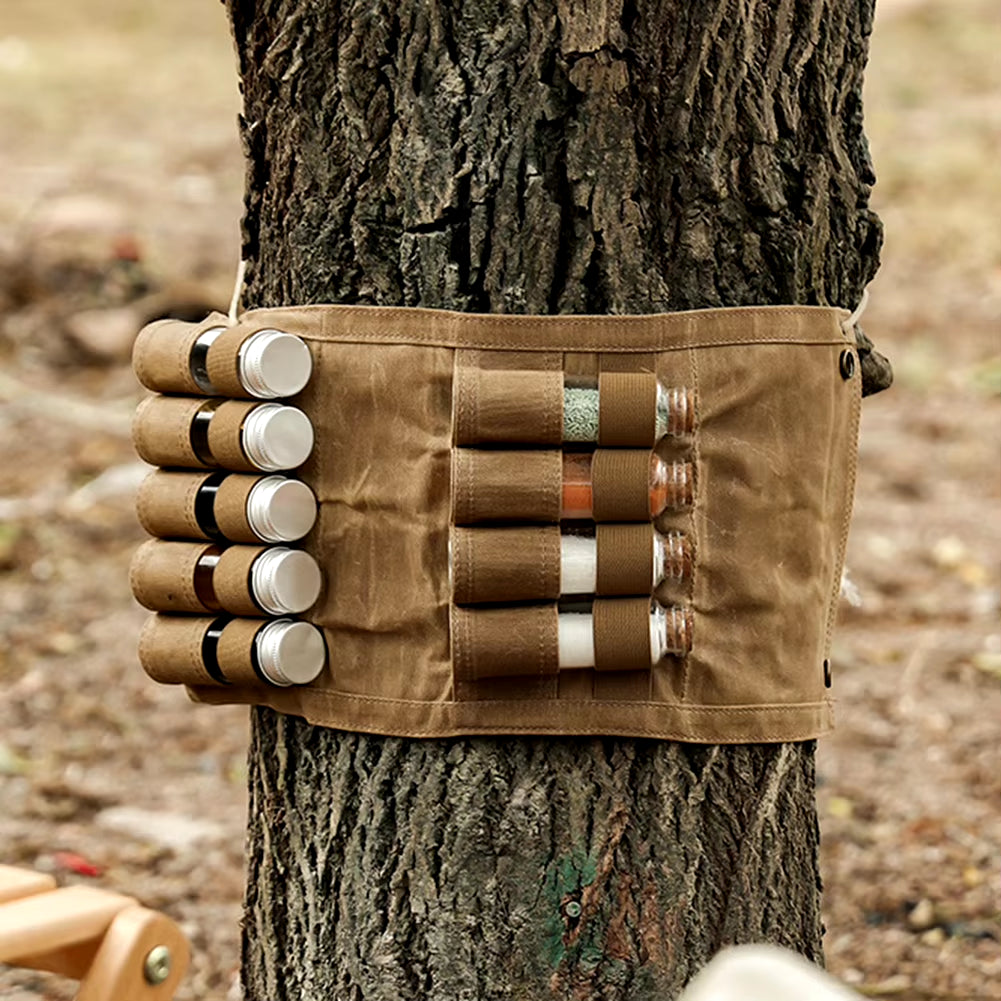 Outdoor Spice Bottle Set Canvas Portable Folding Waterproof Large Capacity Camping Hiking Bushcraft Picnic Bbq Seasoning Bag