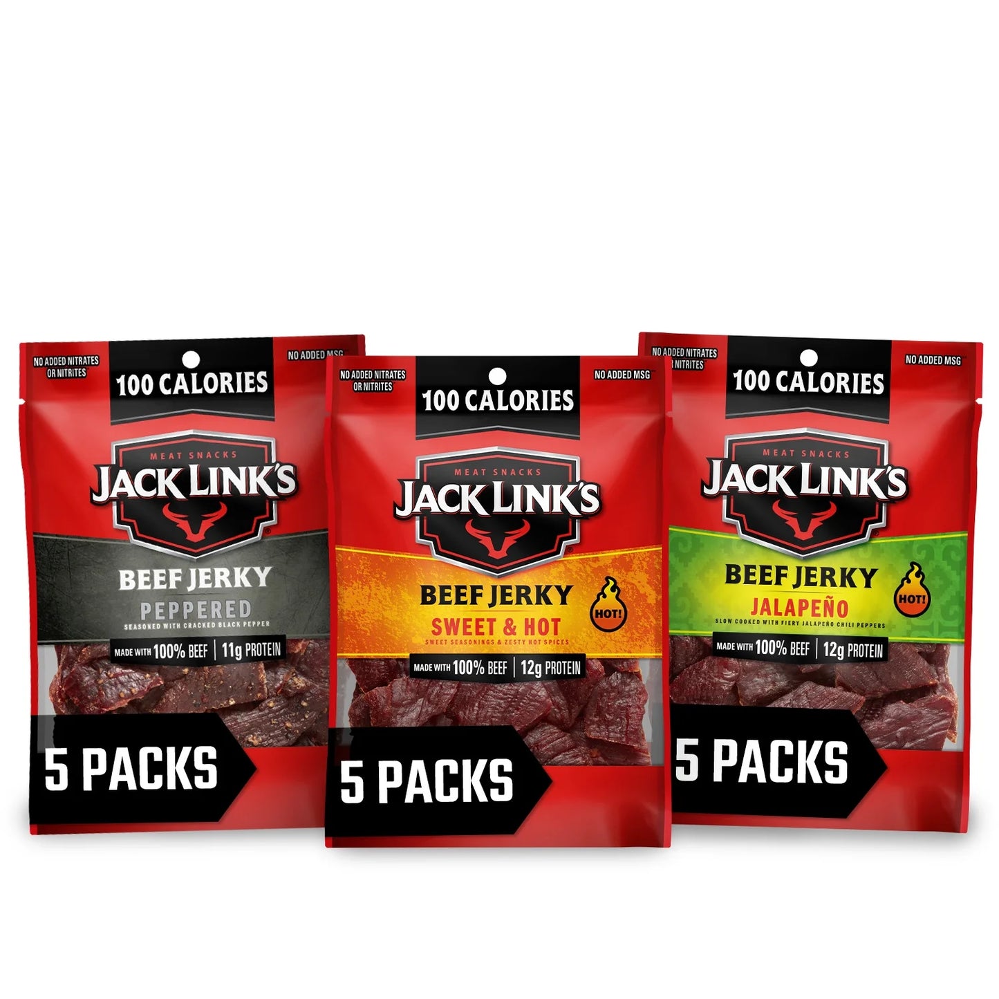 15 Pack -  Bulk Beef Jerky Jalapeño, Peppered, Sweet & Hot Flavored Variety Pack, (15 - 1.25 Oz. Bags), Snack Sized Packs