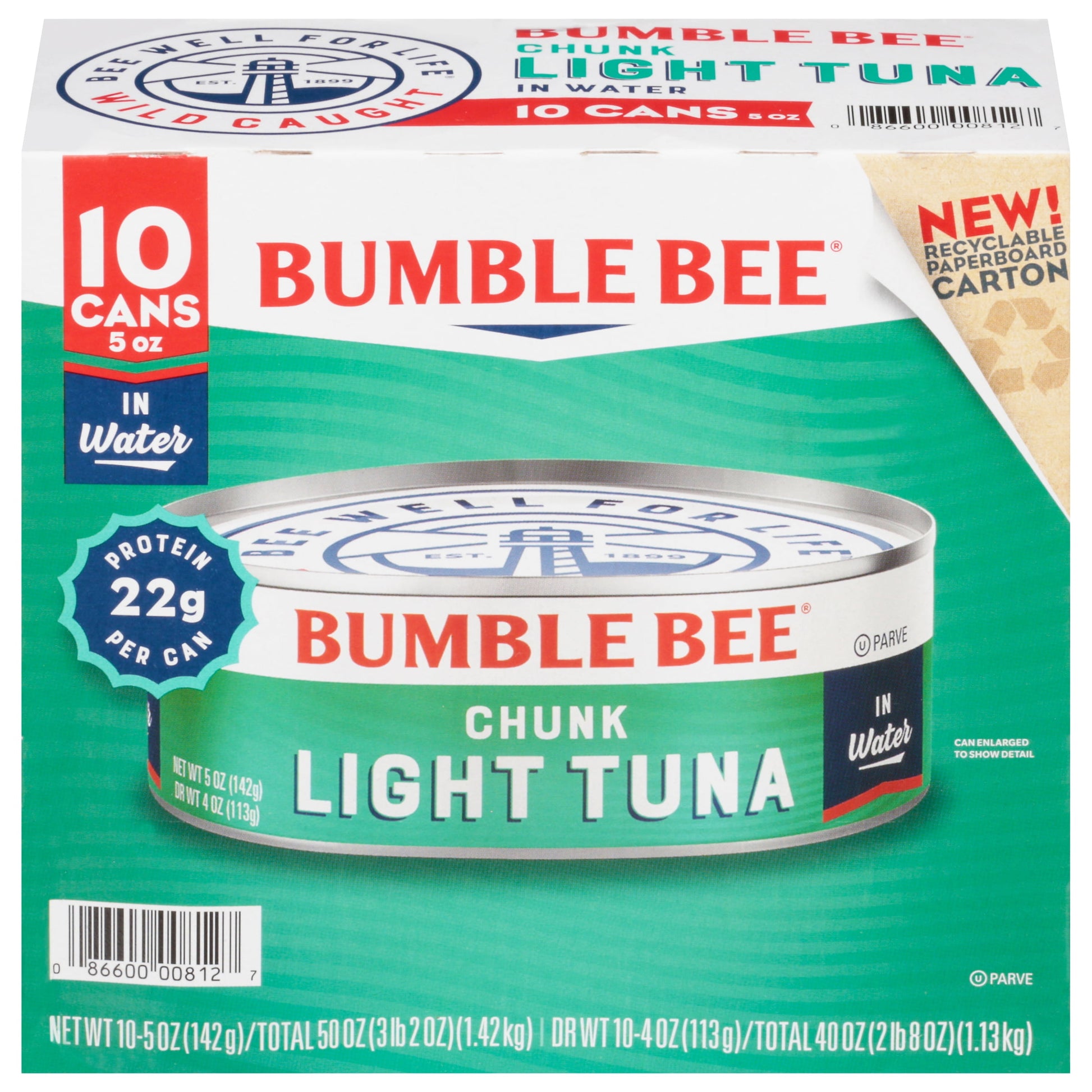 (3 Pack)  Chunk Light Canned Tuna in Water, 5 Oz, 10 Count