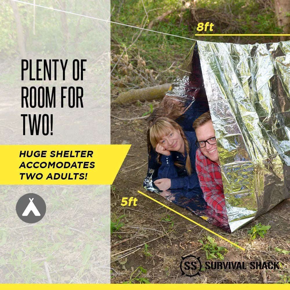 Survival Shack Emergency Survival Shelter Tent | 2 Person Mylar Thermal Shelter | 8' X 5' All Weather Tube Tent | Reflective Material Conserves Heat | Lightweight | Waterproof | Best Survival Gear