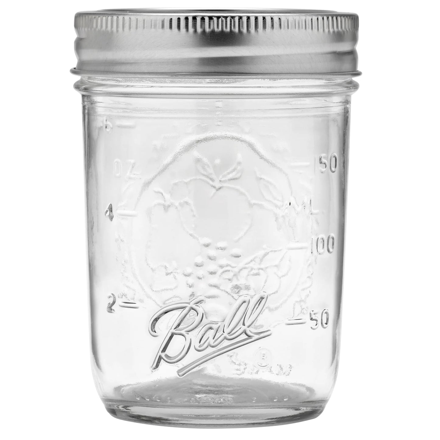 Glass Mason Jar W/ Lid & Band, Regular Mouth, 8 Ounces, 12 Count