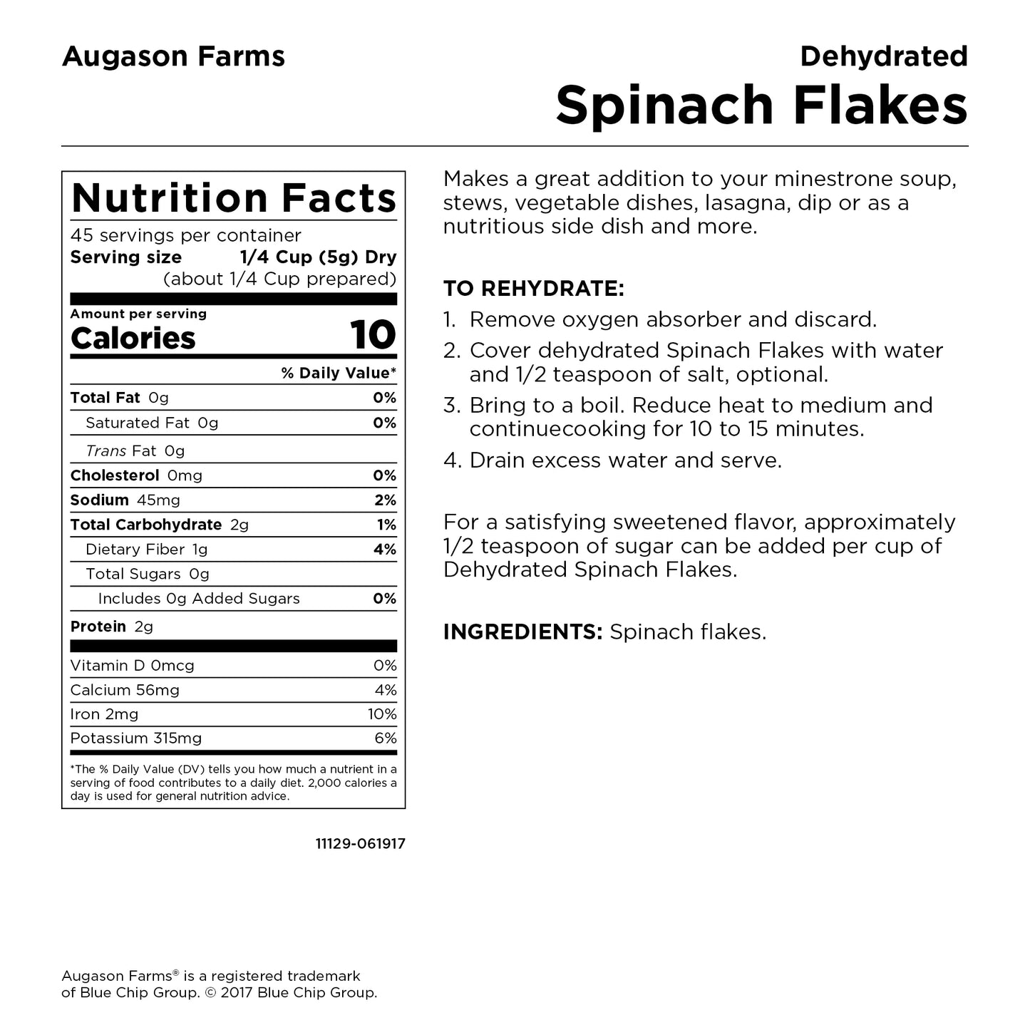 Dehydrated Spinach Flakes 8 Oz No.10 Can