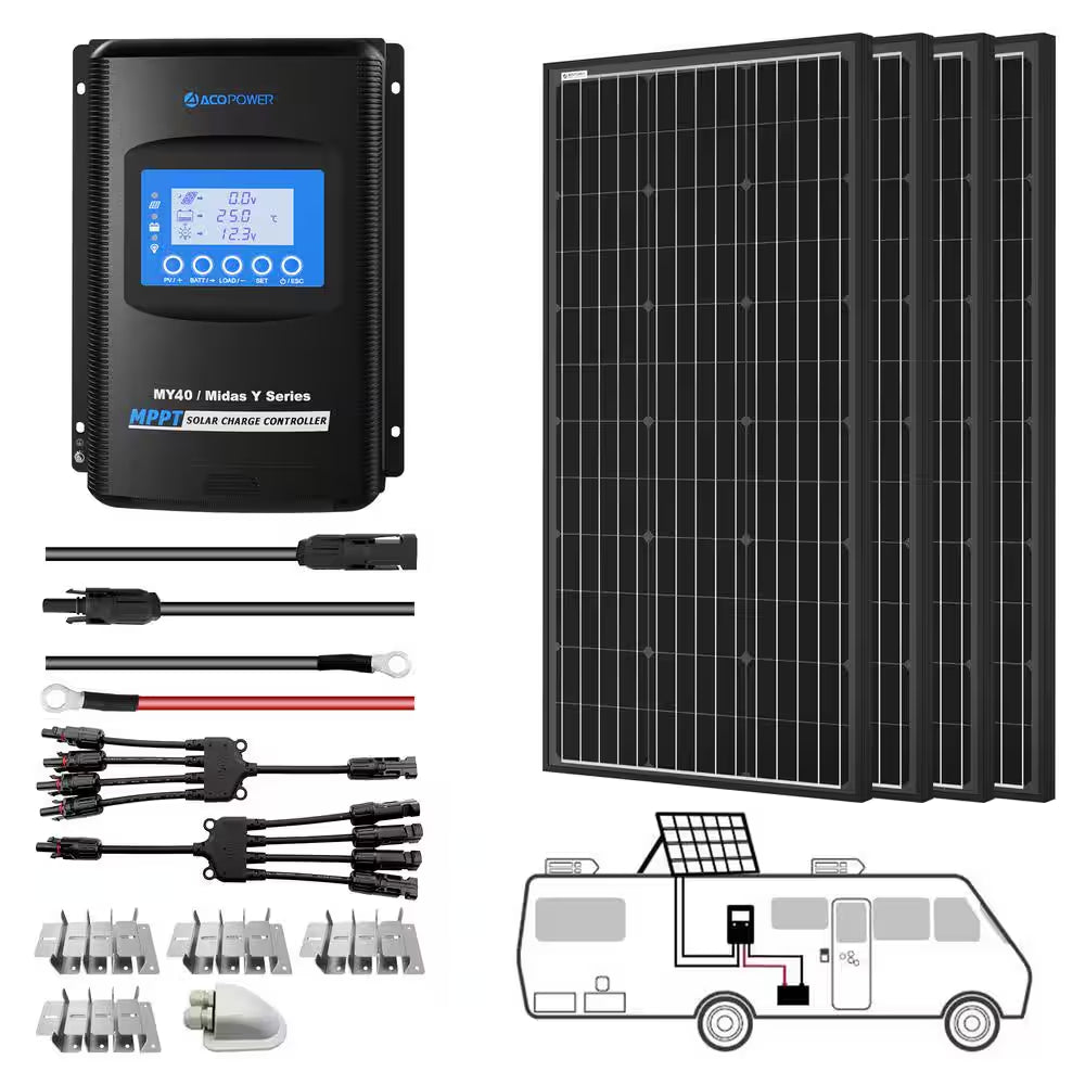 400-Watt Monocrystalline Offgrid Solar Power Kit with 4 X 100-Watt Solar Panel, 40 Amp MPPT Charge Controller