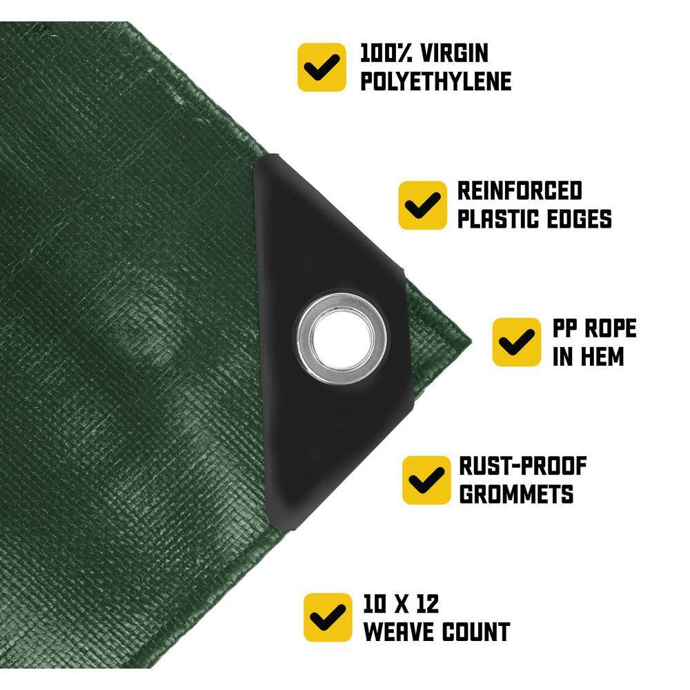 10 Ft. X 10 Ft. Green/Black 5 Mil Heavy Duty Polyethylene Tarp, Waterproof, UV Resistant, Rip and Tear Proof