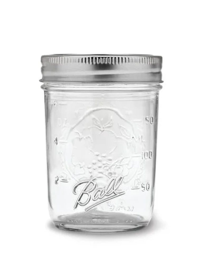 Glass Mason Jar W/ Lid & Band, Regular Mouth, 8 Ounces, 12 Count