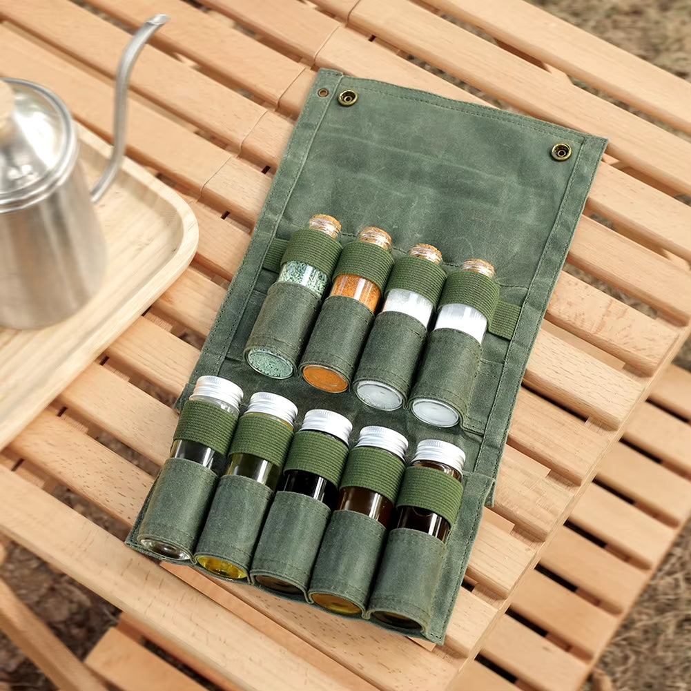 Outdoor Spice Bottle Set Canvas Portable Folding Waterproof Large Capacity Camping Hiking Bushcraft Picnic Bbq Seasoning Bag