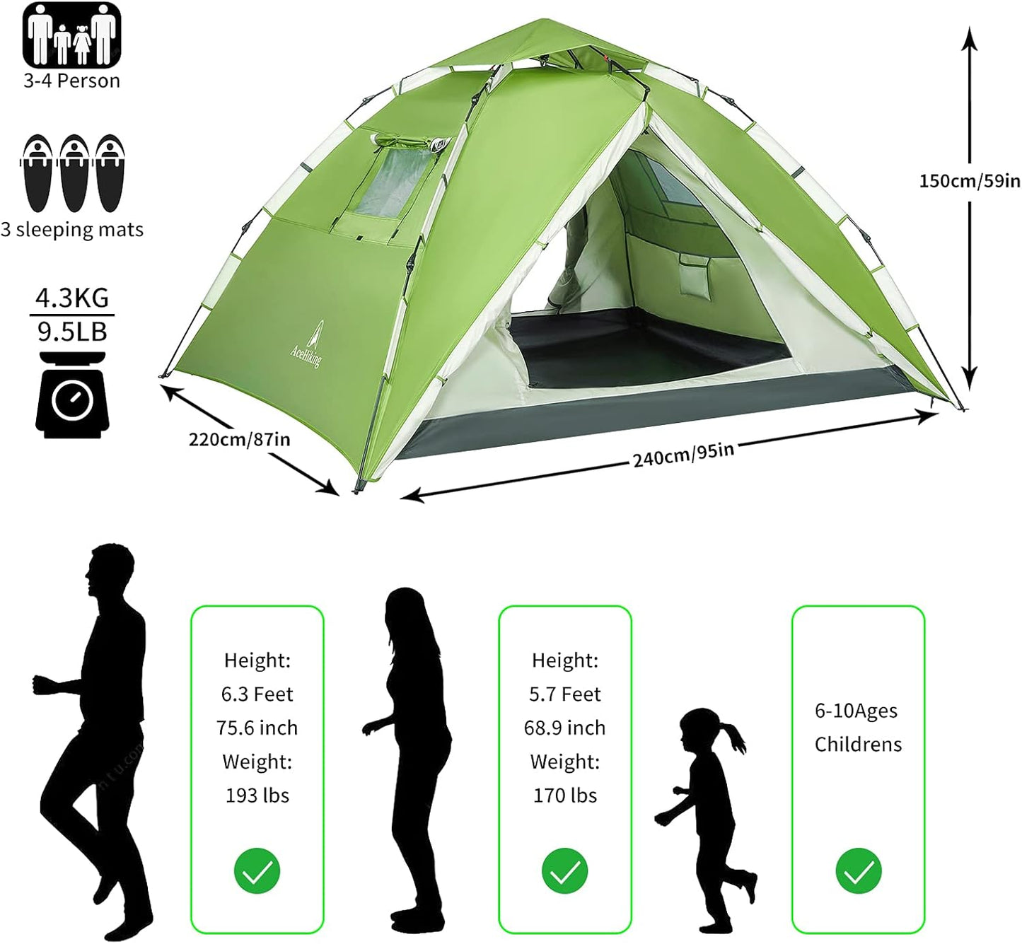 Pop up Tent 4 Person Camping Tent Family Camping Tent Instant Tent Winter Tent Portable Automatic Tent Waterproof Windproof for Camping Hiking Mountaineering