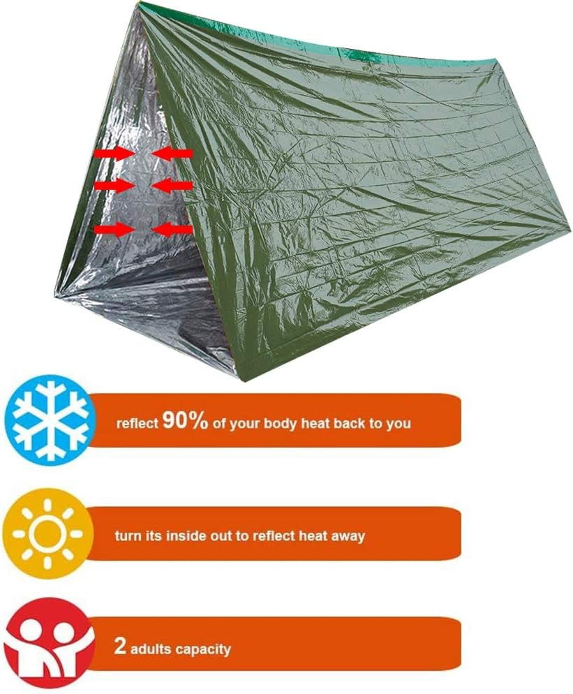 Waterproof Emergency Tent 2 Person Tent Survival Shelter Ultralight Survival Emergency Insulated Blanket for Camping Hiking