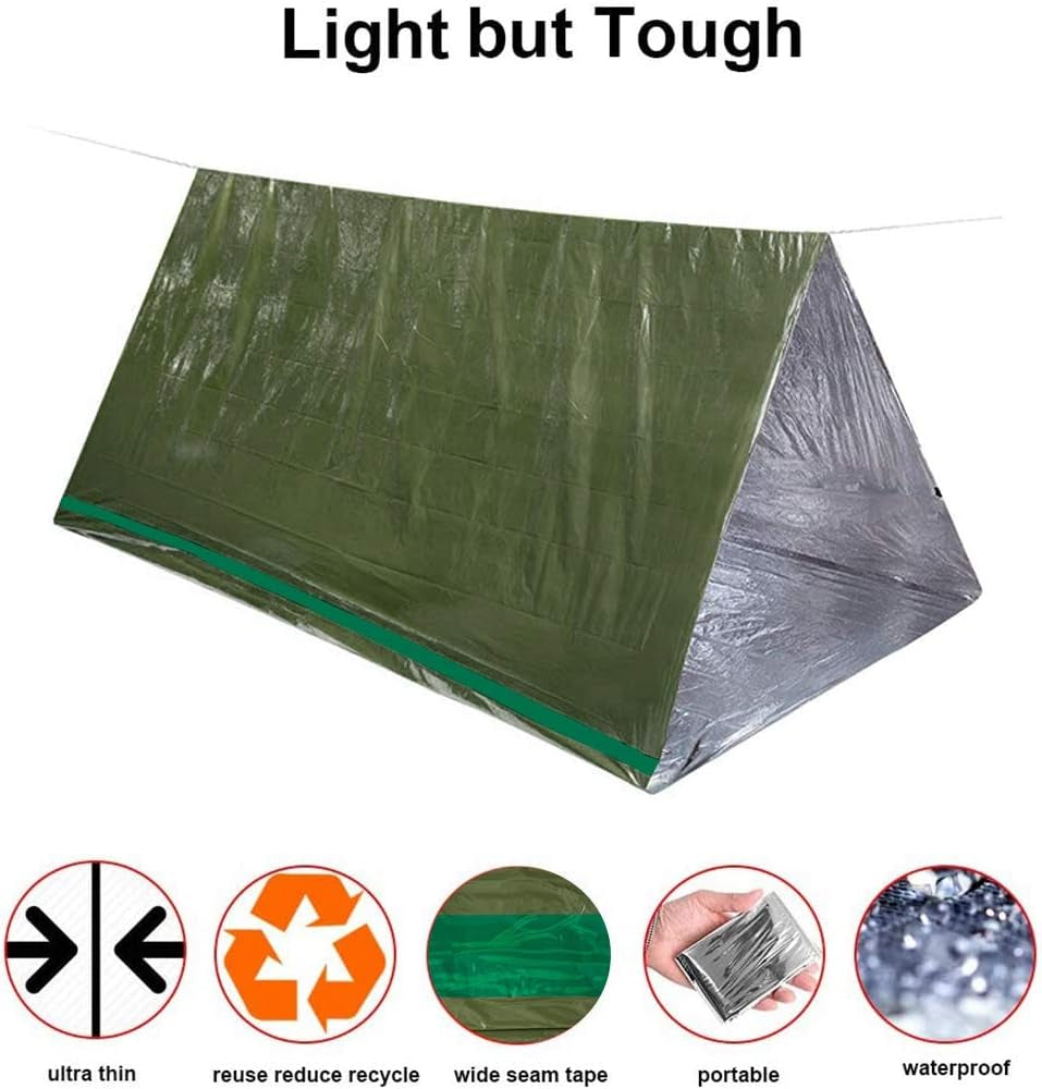 Waterproof Emergency Tent 2 Person Tent Survival Shelter Ultralight Survival Emergency Insulated Blanket for Camping Hiking