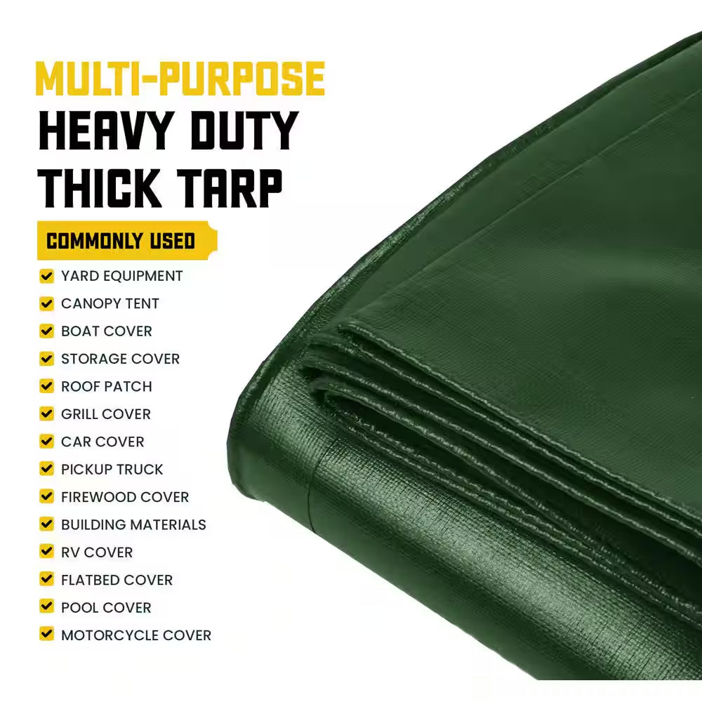 10 Ft. X 10 Ft. Green/Black 5 Mil Heavy Duty Polyethylene Tarp, Waterproof, UV Resistant, Rip and Tear Proof