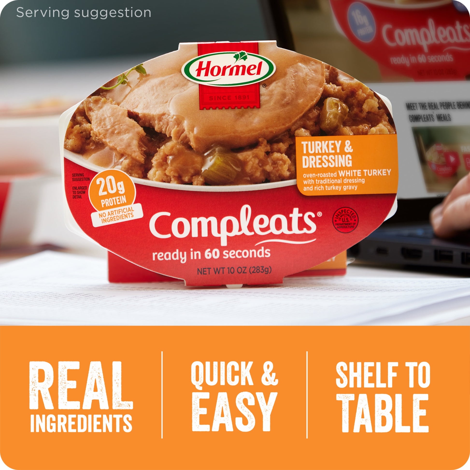 COMPLEATS Turkey & Dressing, Shelf-Stable, 10 Oz Plastic Tray (6 Pack)