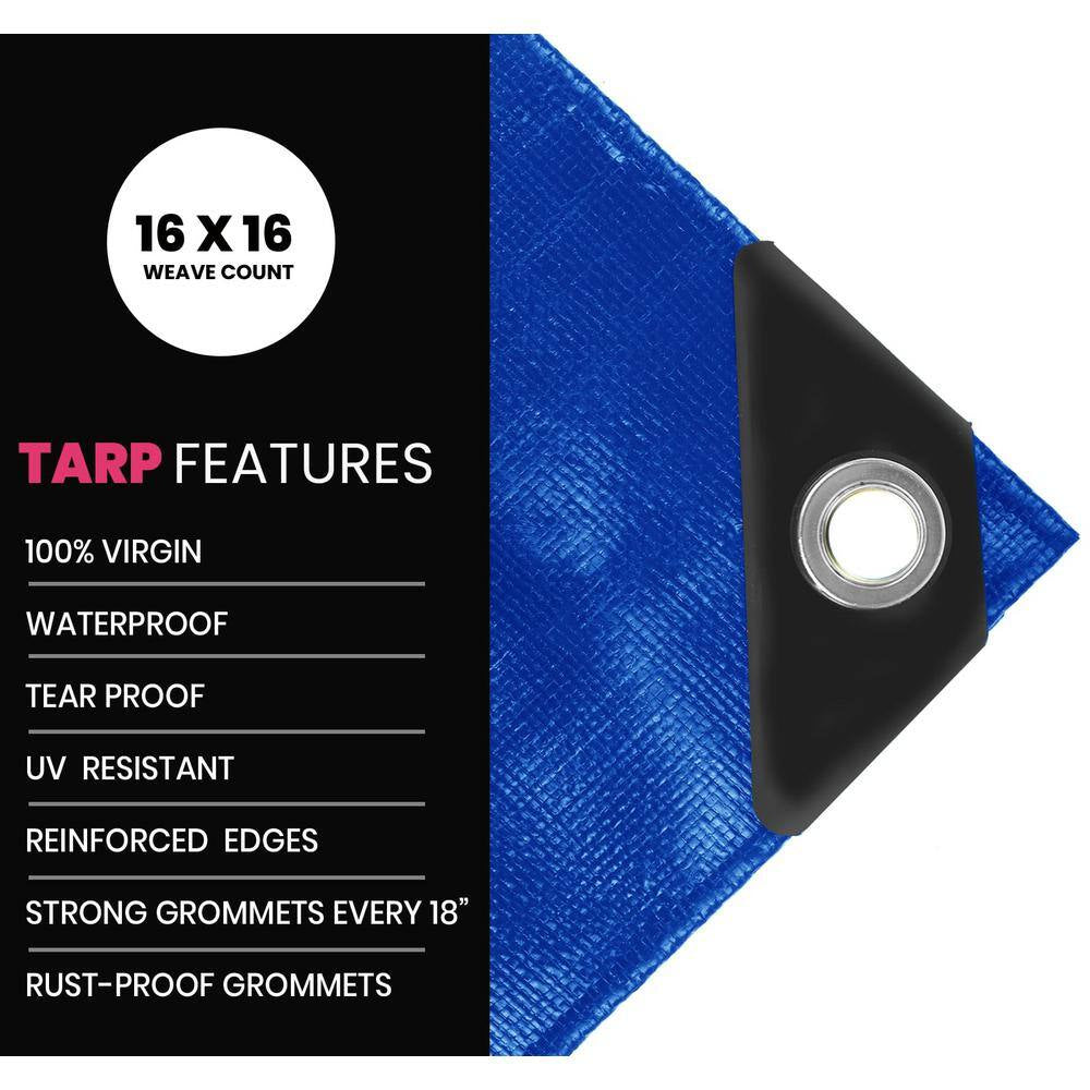 40 Ft. X 60 Ft. Blue 22 Mil Heavy Duty Polyethylene Tarp, Waterproof, UV Resistant, Rip and Tear Proof