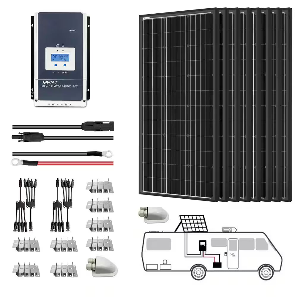 800-Watt Monocrystalline Offgrid Solar Power Kit with 8 X 100-Watt Solar Panel, 60 Amp MPPT Charge Controller