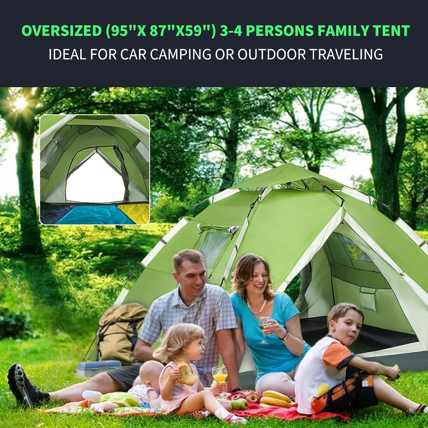 Pop up Tent 4 Person Camping Tent Family Camping Tent Instant Tent Winter Tent Portable Automatic Tent Waterproof Windproof for Camping Hiking Mountaineering