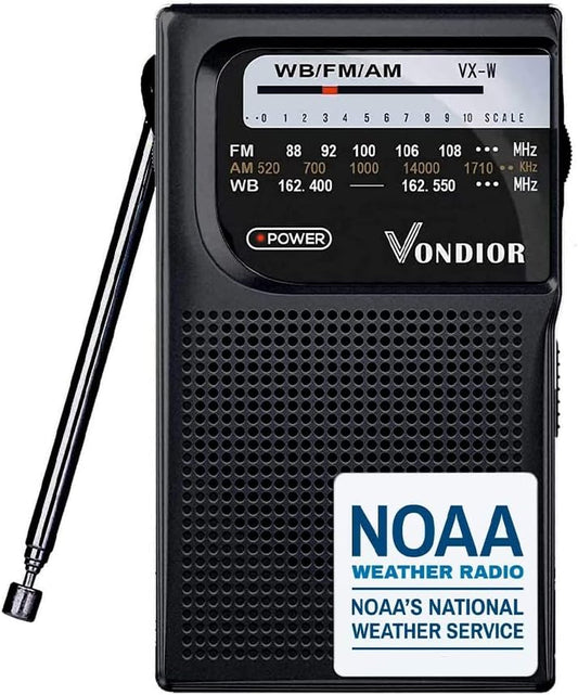 Portable NOAA Weather Radio, Battery Operated Emergency NOAA/AM/FM Radio with Best Reception, Pocket Weather Alert Radio with Headphone Jack, Gifts for Lover, Parents and Friends (Black)