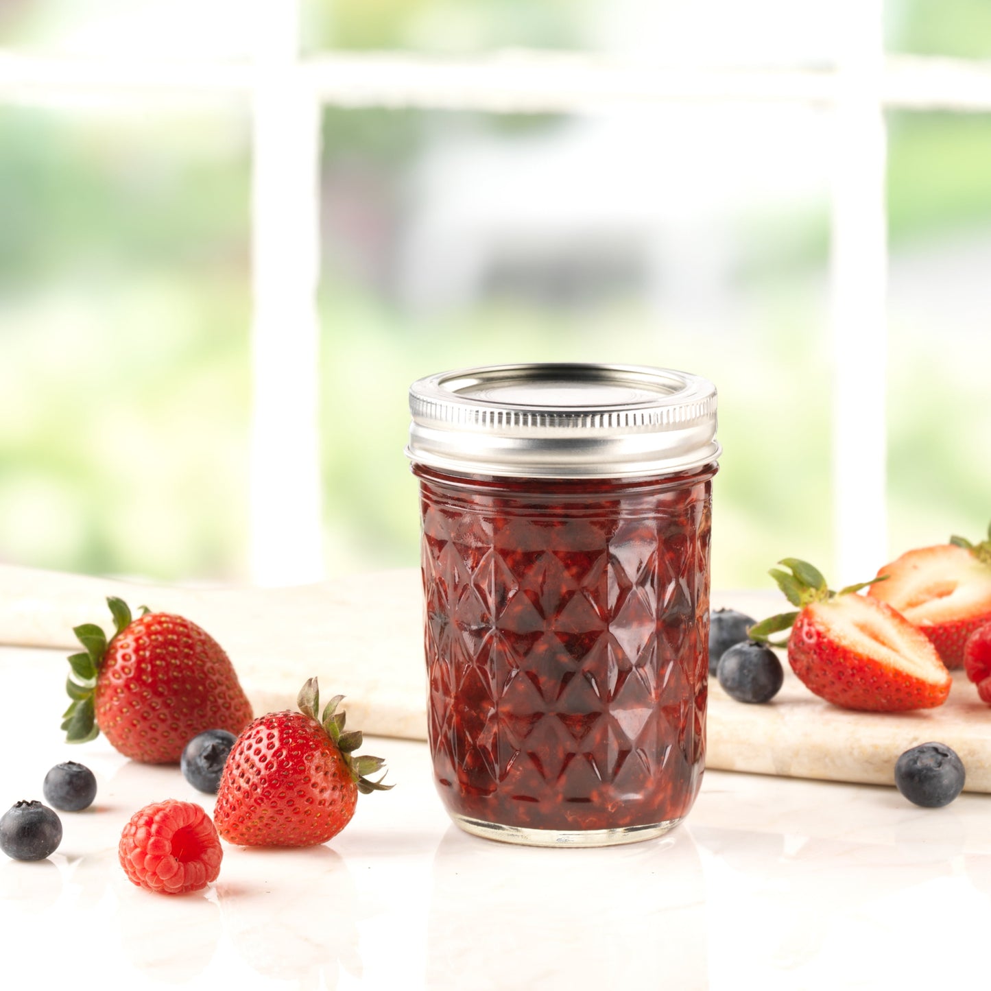 Quilted Crystal Mason Jar W/ Lid & Band, Regular Mouth, 8 Ounces, 12 Count, 4 Lb.