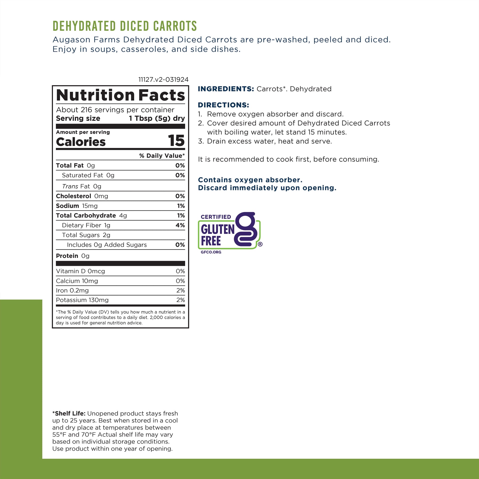 Emergency Food Dehydrated Diced Carrots, 38 Oz