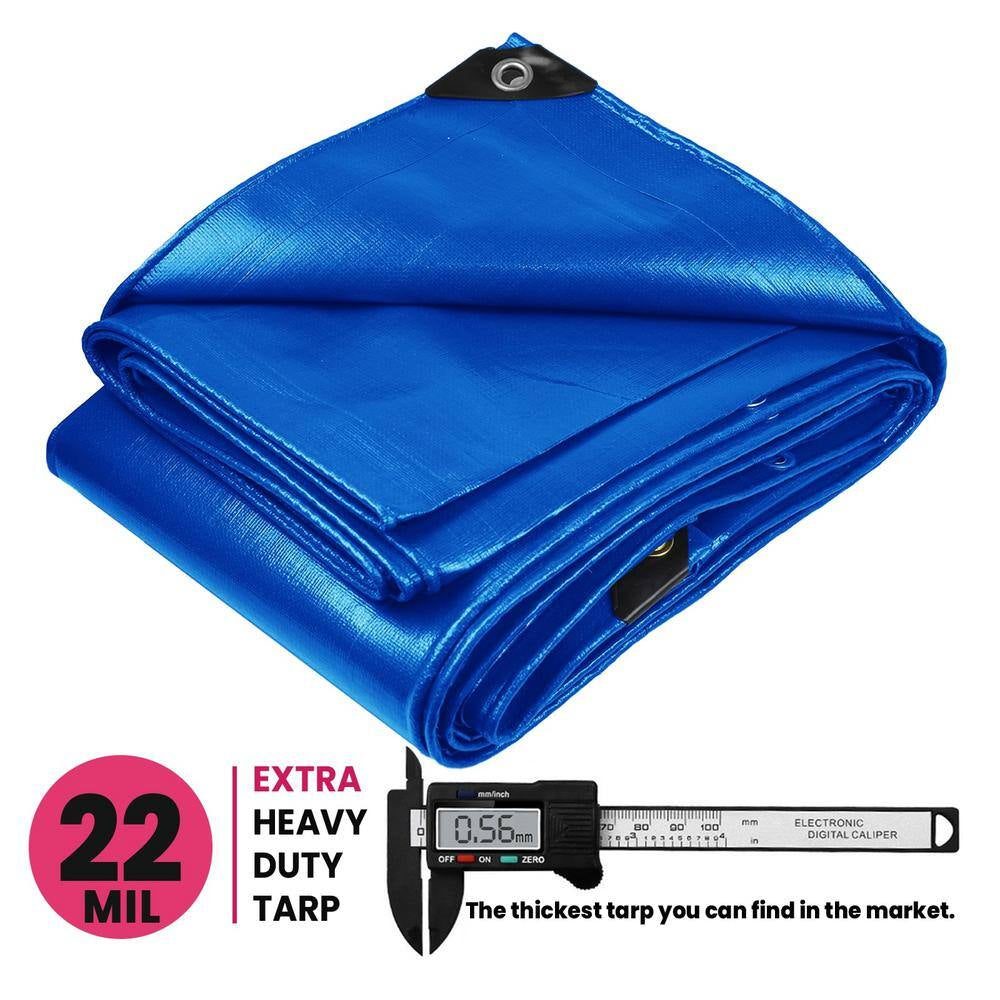 40 Ft. X 60 Ft. Blue 22 Mil Heavy Duty Polyethylene Tarp, Waterproof, UV Resistant, Rip and Tear Proof