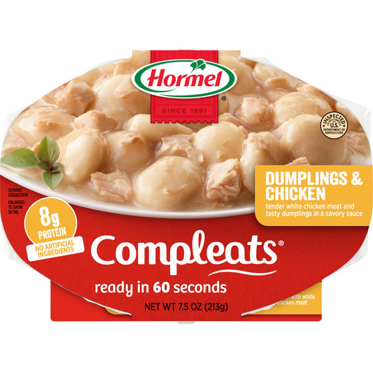 COMPLEATS Dumplings & Chicken, Shelf Stable, Serving Size 213 G, 7.5 Oz Plastic Tray