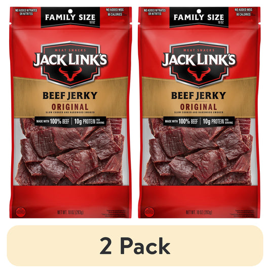 (2 Pack) Jack Link’S Beef Jerky, 100% Beef, Original, 10G of Protein per Serving, 10 Oz Bag