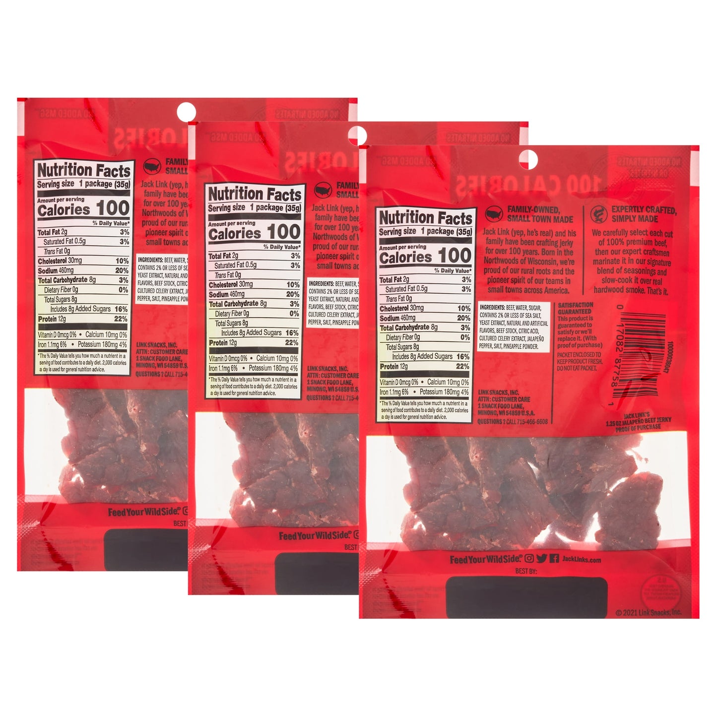 15 Pack -  Bulk Beef Jerky Jalapeño, Peppered, Sweet & Hot Flavored Variety Pack, (15 - 1.25 Oz. Bags), Snack Sized Packs