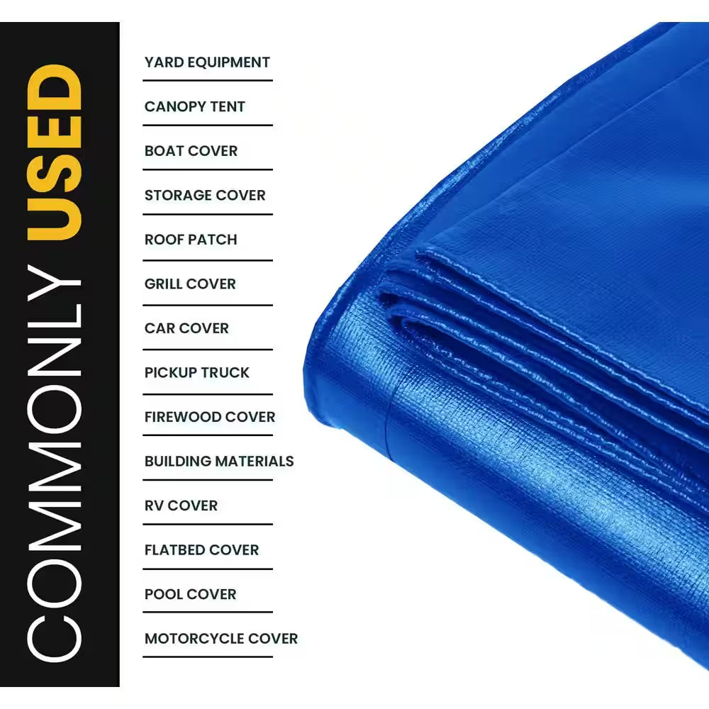 30 Ft. X 40 Ft. Blue 16 Mil Heavy Duty Polyethylene Tarp, Waterproof, UV Resistant, Rip and Tear Proof