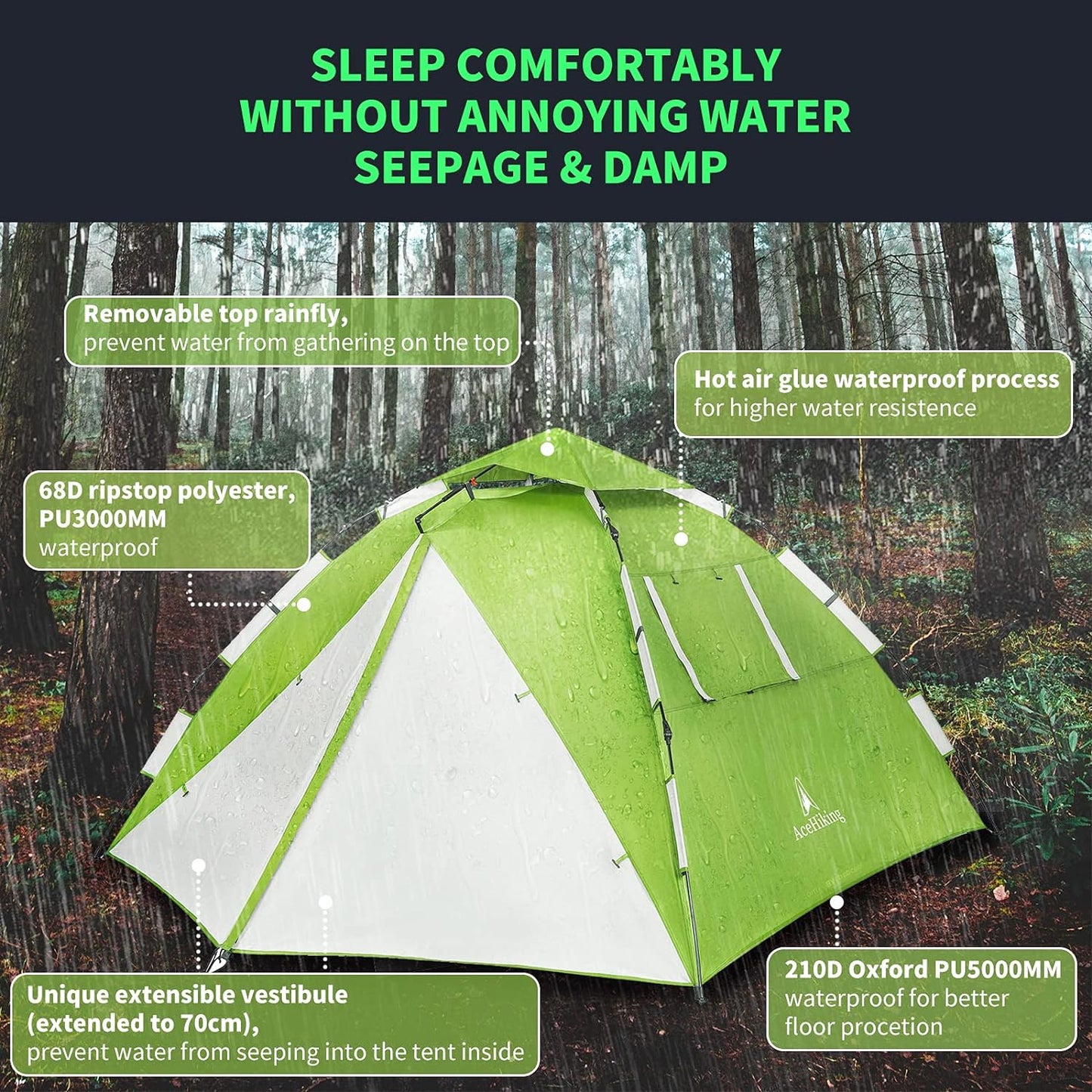 Pop up Tent 4 Person Camping Tent Family Camping Tent Instant Tent Winter Tent Portable Automatic Tent Waterproof Windproof for Camping Hiking Mountaineering