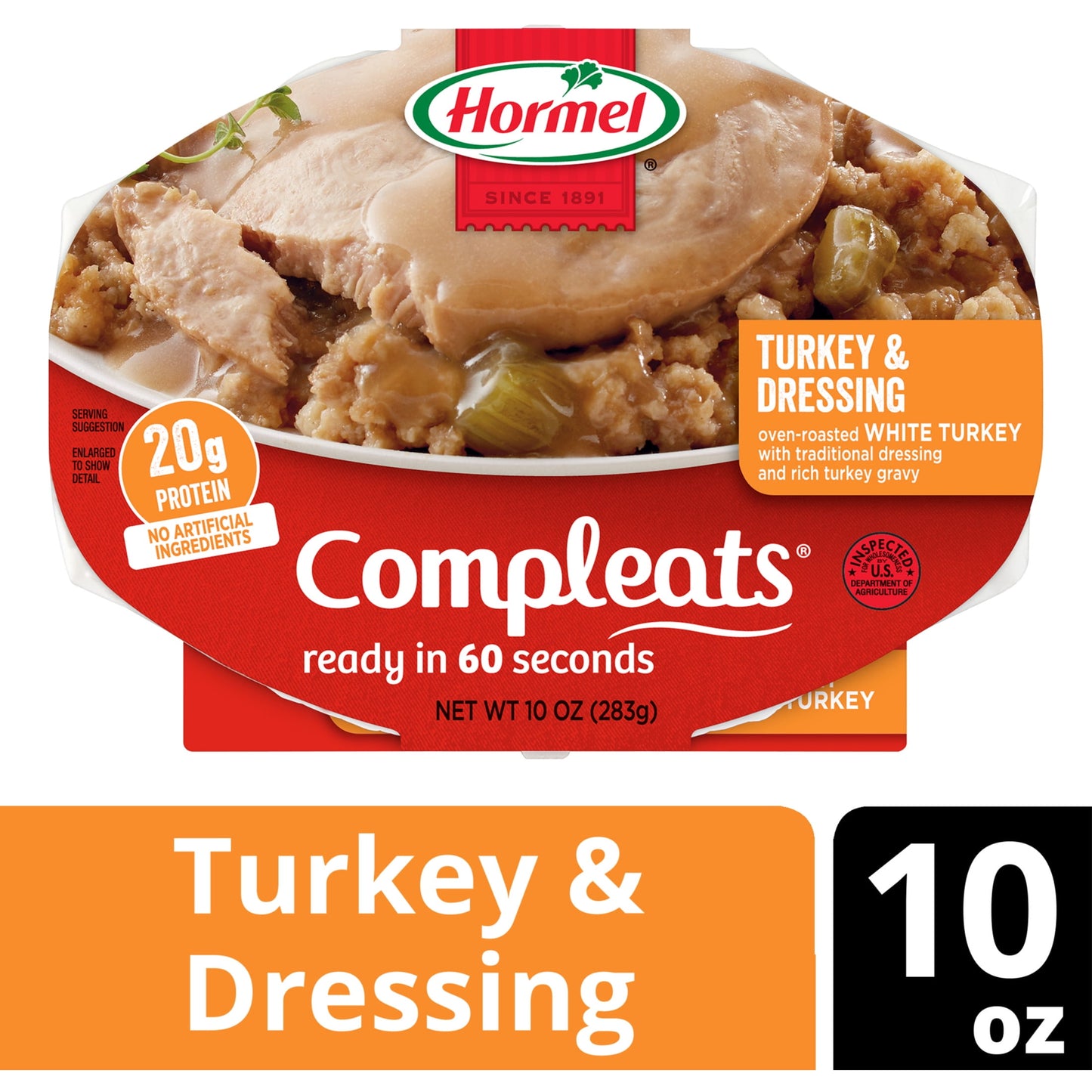 COMPLEATS Turkey & Dressing, Shelf-Stable, 10 Oz Plastic Tray (6 Pack)