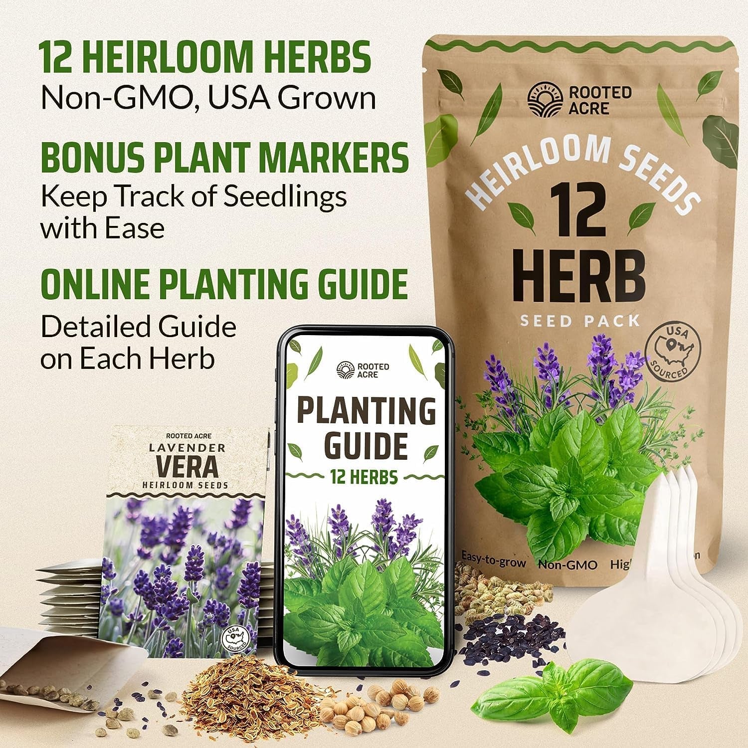 12 Herb Culinary Herb Seed Vault - 3100+ Heirloom and Non GMO Herb Garden Seeds with High Germination - Seeds for Planting Indoor or Outdoor Herbs Garden - Arugula, Basil, Oregano, Sage, Thyme, & More