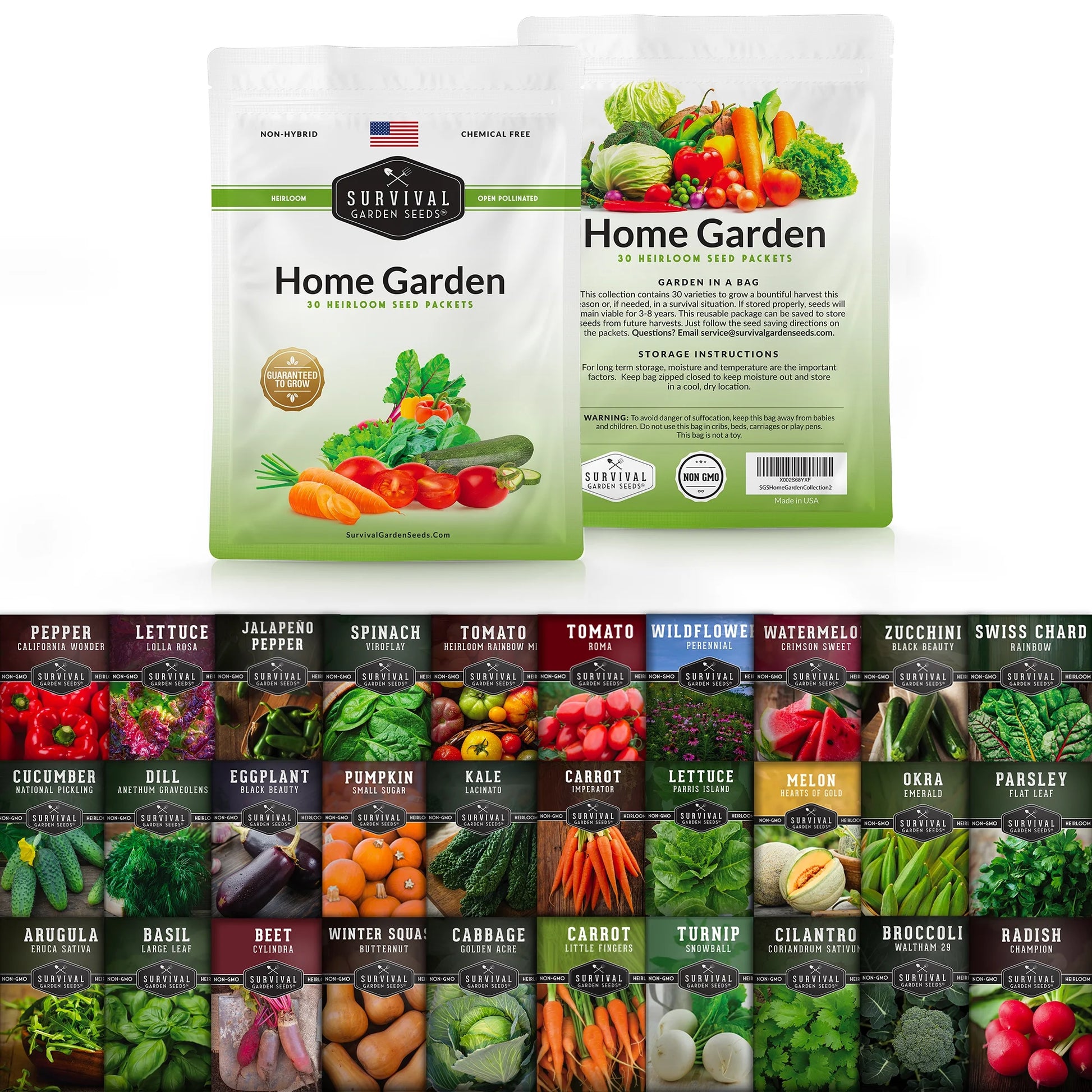 30 Packs Home Garden Collection Kit - 18,500+ Heirloom Vegetable, Tomato, Herb Plant Seeds - Grow Your Own Emergency Food Supplies