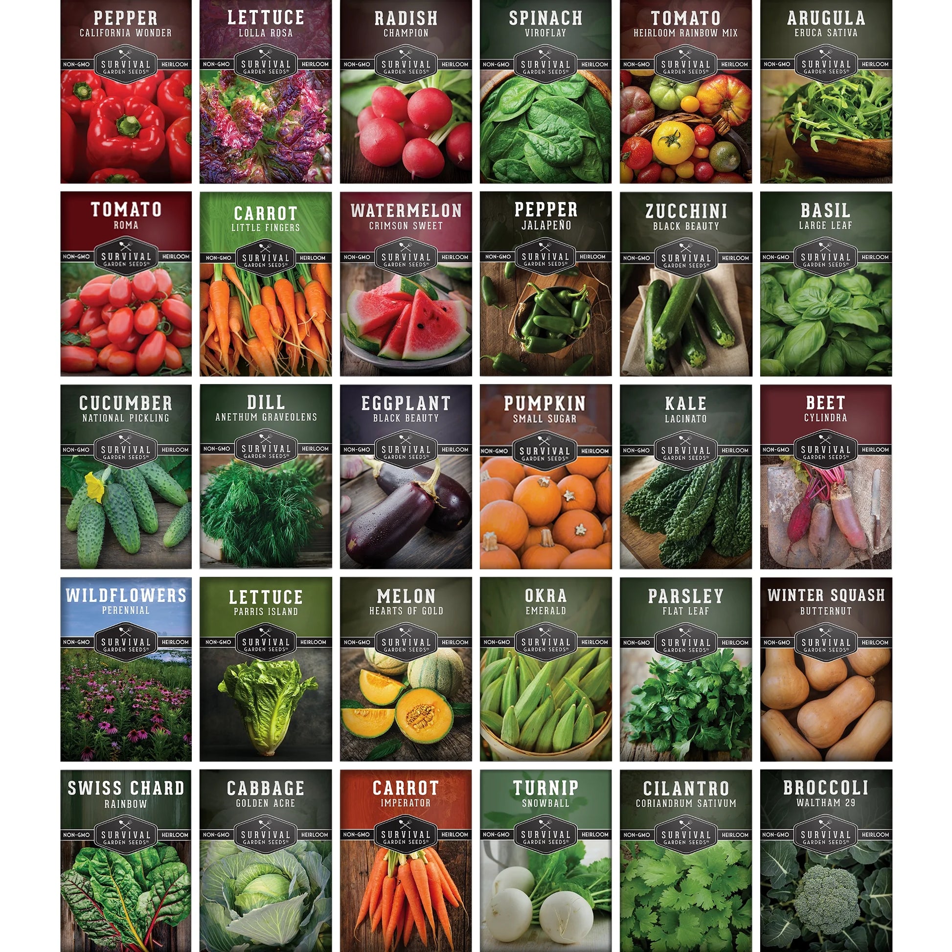 30 Packs Home Garden Collection Kit - 18,500+ Heirloom Vegetable, Tomato, Herb Plant Seeds - Grow Your Own Emergency Food Supplies