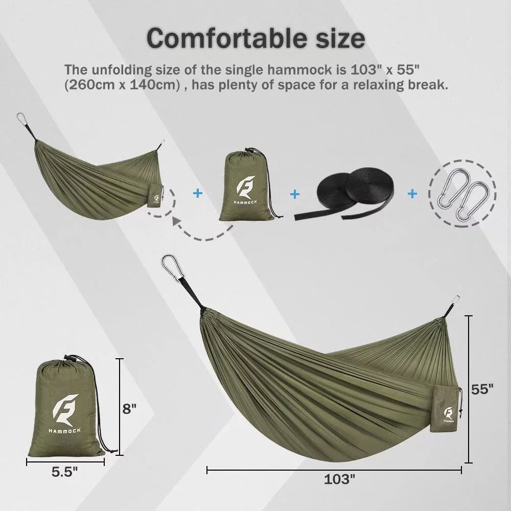 Hammock Lightweight Single Camping Hammock Support 400 Lbs (Green)