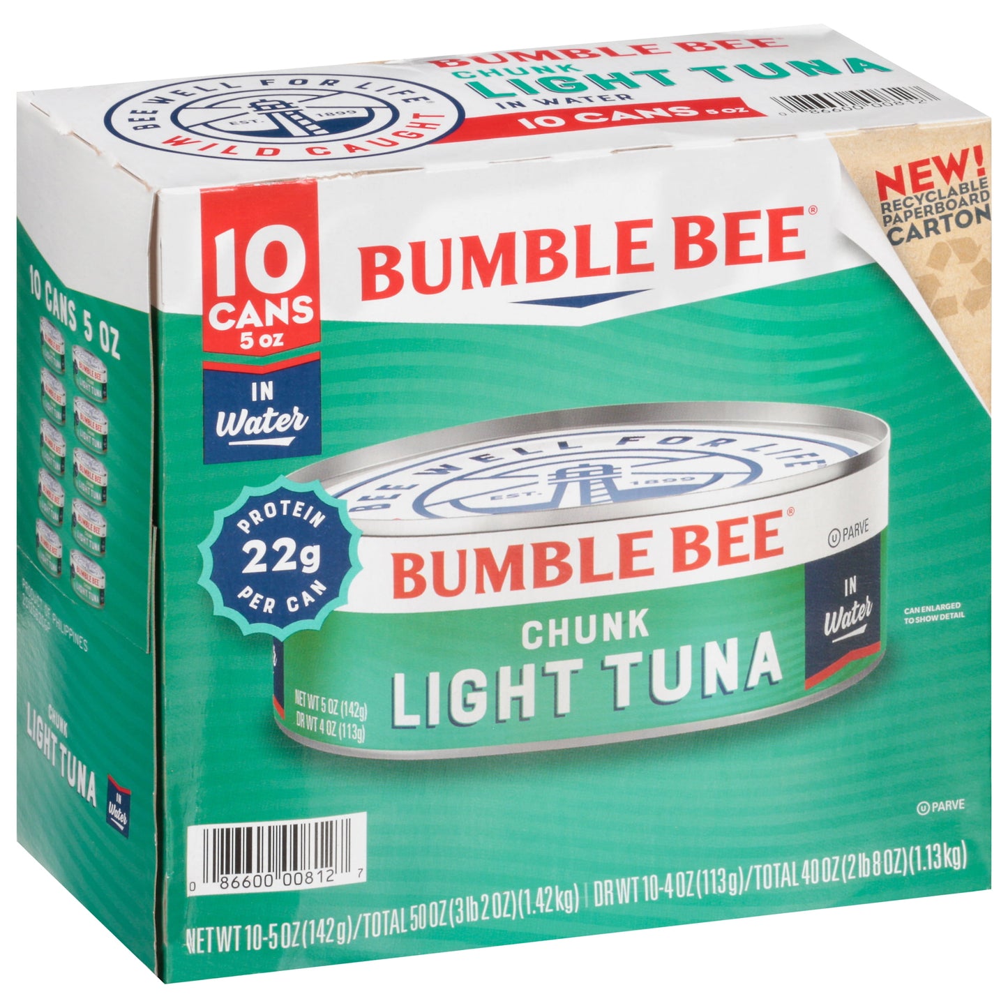 (3 Pack)  Chunk Light Canned Tuna in Water, 5 Oz, 10 Count